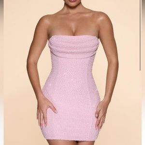 Oh Polly Basel Cowl Neck Embroidered Mini Dress